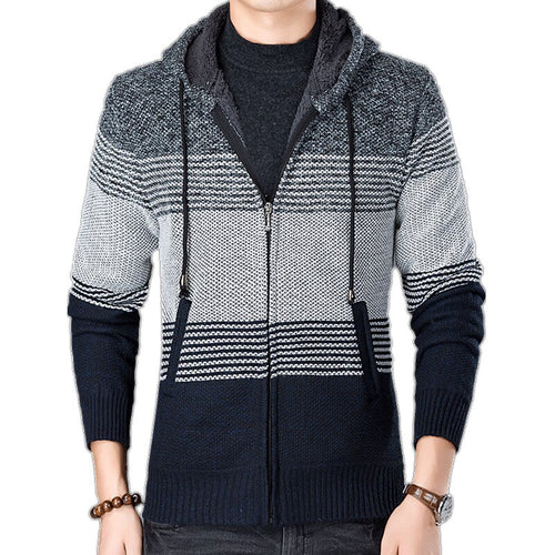 Mens Hooded Sweater Cardigan Camisa Masculina Mens Slim Fit Hooded Knit Sweater Fashion Cardigans Plus Velet Coat Knitted Jacket