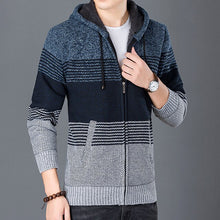 Load image into Gallery viewer, Mens Hooded Sweater Cardigan Camisa Masculina Mens Slim Fit Hooded Knit Sweater Fashion Cardigans Plus Velet Coat Knitted Jacket