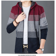 Load image into Gallery viewer, Mens Hooded Sweater Cardigan Camisa Masculina Mens Slim Fit Hooded Knit Sweater Fashion Cardigans Plus Velet Coat Knitted Jacket