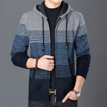 Load image into Gallery viewer, Mens Hooded Sweater Cardigan Camisa Masculina Mens Slim Fit Hooded Knit Sweater Fashion Cardigans Plus Velet Coat Knitted Jacket