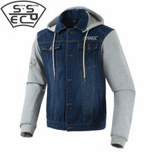 Load image into Gallery viewer, SSPEC Spring Summer Men&#39;s Denim Motorcycle Jacket Motocross Racing hoodies fashion casual sweater jacket With Protectors S~XXXL