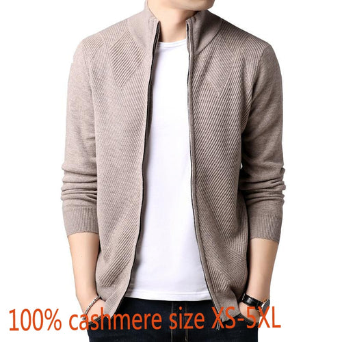New 100%pure Cashmere Cardigan Autumn Winter Casual Computer Knitted Mandarin Collar Zipper Thick Men Sweater Size XS-4XL