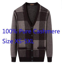 Load image into Gallery viewer, New High Quality Winter Thickened 100%pure Cashmere Knitted Cardigan Loose Sweater Men Jacket Casual V-neck Plaid Plus Size 5XL