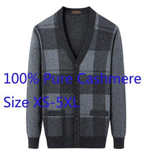 Load image into Gallery viewer, New High Quality Winter Thickened 100%pure Cashmere Knitted Cardigan Loose Sweater Men Jacket Casual V-neck Plaid Plus Size 5XL