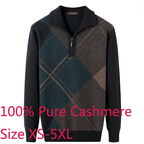 New Arrival High Quality 100% Pure Cashmere Sweater Thickened Winter Men Zipper Turn Collar Large Casual Knitted Plus Size S-4XL