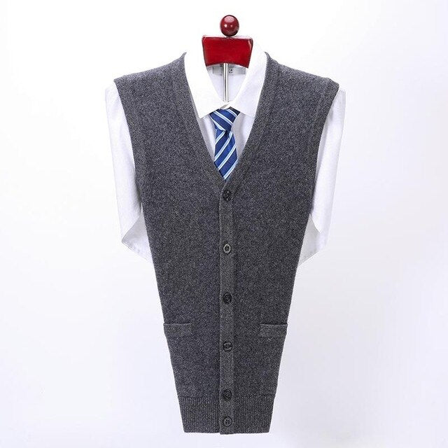 New High Quality Thickened Pure Cashmere Cardigan Waistcoat Men Loose Knitted Sweater Casual V-neck Sleeveless Plus Size S-4XL