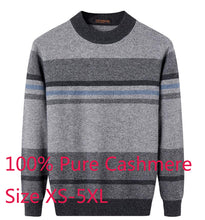 Load image into Gallery viewer, New High Quality 100% Pure Cashmere Sweater Men Winter Computer Knitted O-neck Pullovers Thick Striped Casual Plus Size XS-5XL