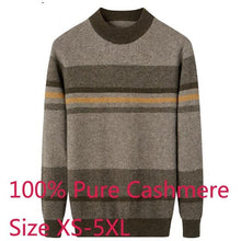 Load image into Gallery viewer, New High Quality 100% Pure Cashmere Sweater Men Winter Computer Knitted O-neck Pullovers Thick Striped Casual Plus Size XS-5XL