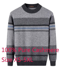 Load image into Gallery viewer, New High Quality 100% Pure Cashmere Sweater Men Winter Computer Knitted O-neck Pullovers Thick Striped Casual Plus Size XS-5XL