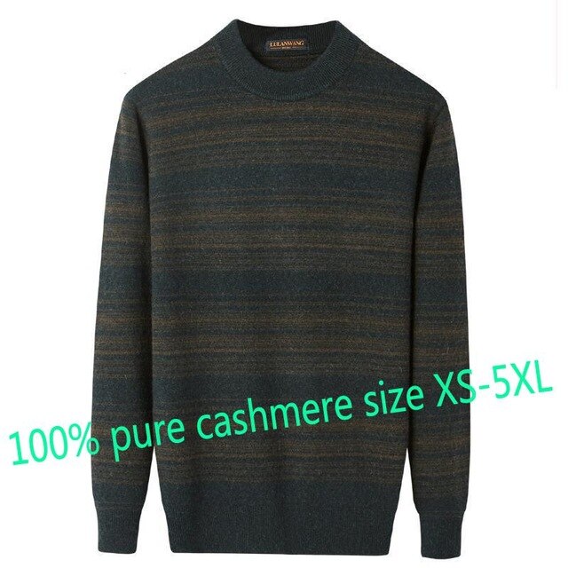 New High Quality 100%100 Pure Cashmere Men Stripe Knitted Large Pullovers Thick Sweaters  Casual O-neck Striped Plus Size XS-5XL
