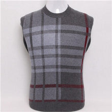 Load image into Gallery viewer, high quality pure goat cashmere jacquard plaid knit men fashion thick pullover sweater dark blue 2color S/4XL