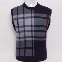 Load image into Gallery viewer, high quality pure goat cashmere jacquard plaid knit men fashion thick pullover sweater dark blue 2color S/4XL