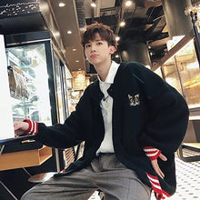Load image into Gallery viewer, Korean Office Fashion Men Winter Sweater Cardigan Men Couple College Sweaters Spring Cat Print Casual Knitting Mens Sweaters2019