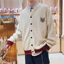 Load image into Gallery viewer, Korean Office Fashion Men Winter Sweater Cardigan Men Couple College Sweaters Spring Cat Print Casual Knitting Mens Sweaters2019