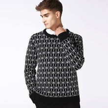 Load image into Gallery viewer, Markless New Autumn Fashion Geometric Knit Men&#39;s Sweaters Man Casual Knit Coat Woollen Black With White Color Sweater For Male