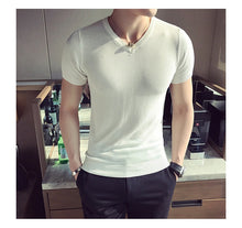 Load image into Gallery viewer, 100% goat cashmere men&#39;s Vneck short sleeve pullover sweater solid color M-2XL wholesale retail customizing