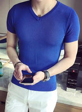 Load image into Gallery viewer, 100% goat cashmere men&#39;s Vneck short sleeve pullover sweater solid color M-2XL wholesale retail customizing