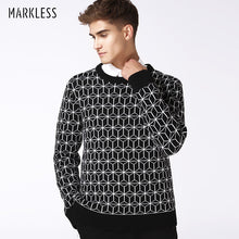 Load image into Gallery viewer, Markless New Autumn Fashion Geometric Knit Men&#39;s Sweaters Man Casual Knit Coat Woollen Black With White Color Sweater For Male