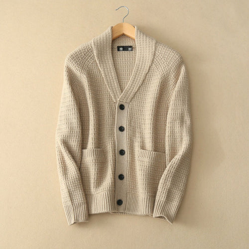 2017 Men's Thick Sweater Coat 100% Pure Cashmere Knitted Turn-down Collar Single Breasted Man Winter/Autumn Outerwear Sweaters