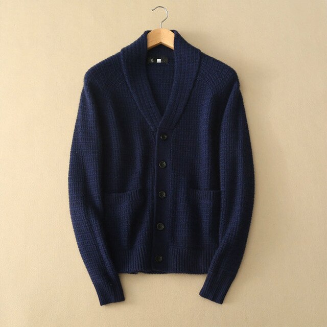 2017 Men's Thick Sweater Coat 100% Pure Cashmere Knitted Turn-down Collar Single Breasted Man Winter/Autumn Outerwear Sweaters