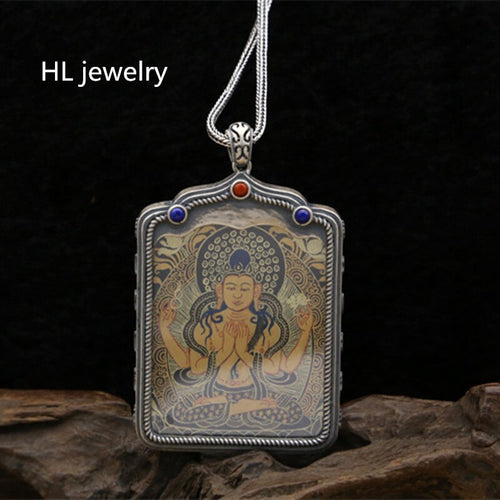 Free Shipping Wholesale S925 sterling silver jewelry men and women sweater chain Buddha licensing Thai silver Guanyin pendants