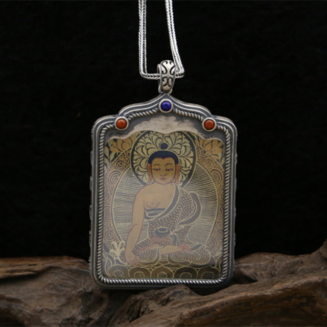 Free Shipping Wholesale S925 sterling silver jewelry men and women sweater chain Buddha licensing Thai silver Guanyin pendants