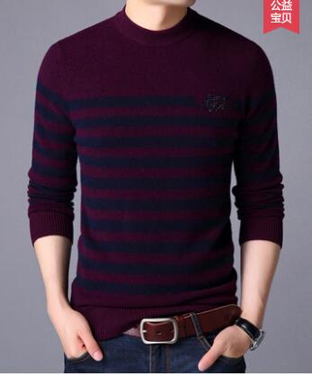 TS brand high-quality padded cotton men's sweater male striped sweater Korean casual shirt fashion trend crew neck sweater