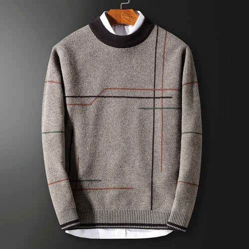 Free Shipping winter men's round neck thickened pure sweater Korean casual striped sweater new men's sweater 2 colors