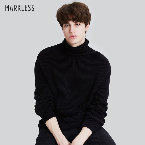 Markless Winter Warm Turtleneck Sweaters Men sueter hombre Black Fashion Casual Outwear Knitted Sweaters Pullovers MSA7722M