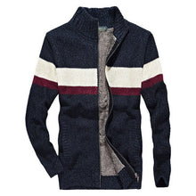 Load image into Gallery viewer, 2018 New Wide Striped Cardigan Fleece Sweaters Casual Fashion Cargo Military Style Long Sleeve Stand Collar Retro Sweater