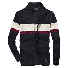 Load image into Gallery viewer, 2018 New Wide Striped Cardigan Fleece Sweaters Casual Fashion Cargo Military Style Long Sleeve Stand Collar Retro Sweater