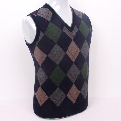 top quality add thick 100%goat cashmere men's boutique vest sweater colorful big argyle plaid S/105-3XL/130