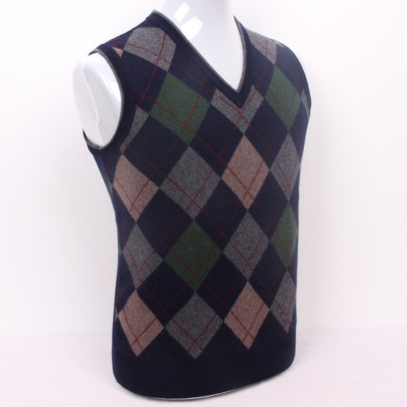 top quality add thick 100%goat cashmere men's boutique vest sweater colorful big argyle plaid S/105-3XL/130