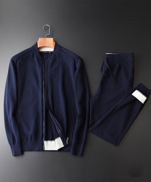Minglu Autumn Men Sweater Zipper Cardigan Stand Collar Sweatercoat (sweatercoat+pants) Fashion 100% Cotton Casual Mens Sweaters