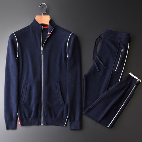 Minglu Autumn Men Sweater Zipper Cardigan White Edge Sweatercoat (sweatercoat+pants) Fashion Cotton Sets 2pcs Mens Sweaters