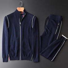 Load image into Gallery viewer, Minglu Autumn Men Sweater Zipper Cardigan White Edge Sweatercoat (sweatercoat+pants) Fashion Cotton Sets 2pcs Mens Sweaters