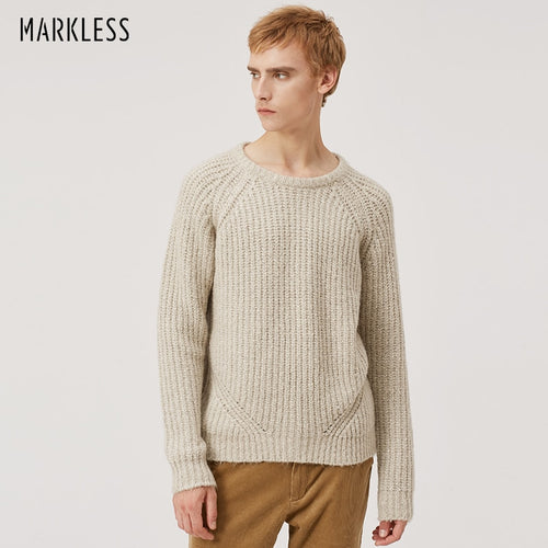 Markless Loose Pullover Sweater Men 2018 Winter Warm O-neck Sweaters sueter hombre Mens Crewneck Knitted Sweater MSA8704M