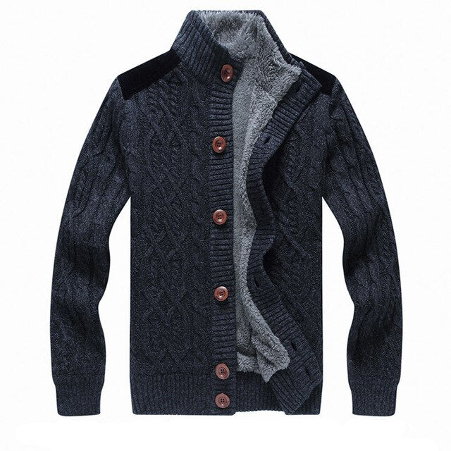 New LetsKeep winter mens fleece cardigan sweaters casual strickjacke sweatercoat men warm thick stand collar sweater 3XL , MA261