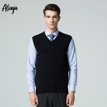 Load image into Gallery viewer, Autumn Winter Kintted Vest 100% Cashmere Vest Men Casual Sleeveless V-neck Cashmere Sweater Jumper Male Pullover Knit Plus Size