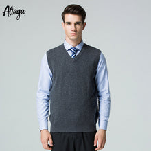 Load image into Gallery viewer, Autumn Winter Kintted Vest 100% Cashmere Vest Men Casual Sleeveless V-neck Cashmere Sweater Jumper Male Pullover Knit Plus Size