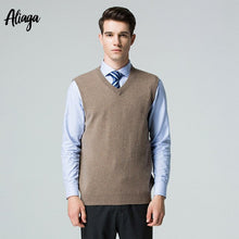 Load image into Gallery viewer, Autumn Winter Kintted Vest 100% Cashmere Vest Men Casual Sleeveless V-neck Cashmere Sweater Jumper Male Pullover Knit Plus Size