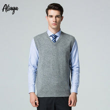 Load image into Gallery viewer, Autumn Winter Kintted Vest 100% Cashmere Vest Men Casual Sleeveless V-neck Cashmere Sweater Jumper Male Pullover Knit Plus Size