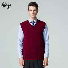 Load image into Gallery viewer, Autumn Winter Kintted Vest 100% Cashmere Vest Men Casual Sleeveless V-neck Cashmere Sweater Jumper Male Pullover Knit Plus Size