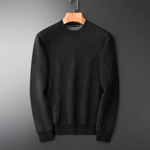 Minglu Sweater Men Hight Quality White Dot Round Neck Pullover Sweater Fashion New Autumn And Winter Slim Fit Sweater Male