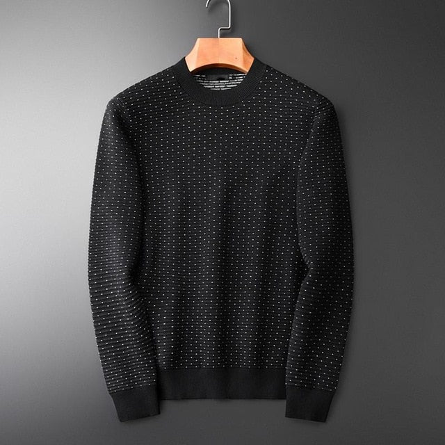 Minglu Sweater Men Hight Quality White Dot Round Neck Pullover Sweater Fashion New Autumn And Winter Slim Fit Sweater Male