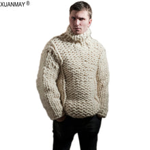 Load image into Gallery viewer, Winter Super chunky Men&#39;s Turtleneck Sweater Loose casual handmade thick wool Sweater coat Thick warm male winter clothing