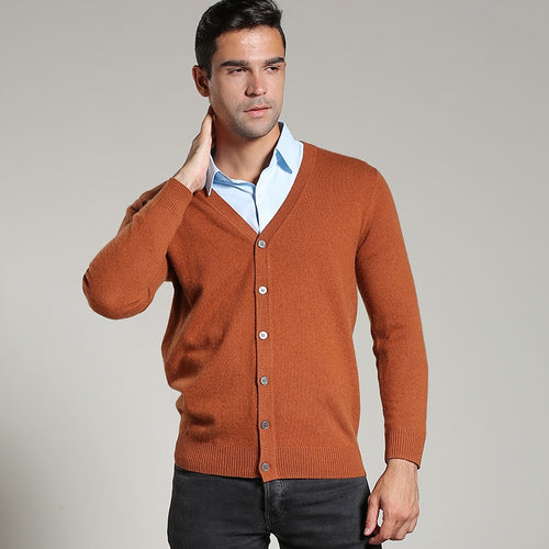 Man Sweaters 100% Cashmere Knitting Cardigans Vneck Fashion Button Jumpers Pure Cashmere Male Standard Clothes Hot Sale Sweater