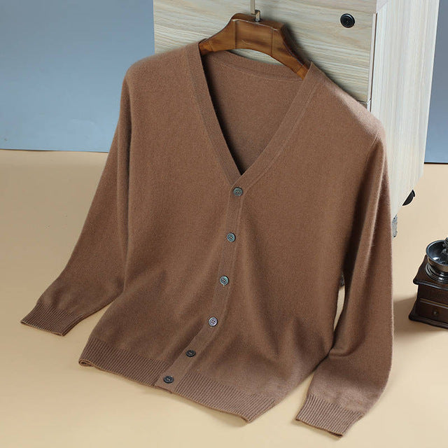 Man Sweaters 100% Cashmere Knitting Cardigans Vneck Fashion Button Jumpers Pure Cashmere Male Standard Clothes Hot Sale Sweater