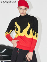 Load image into Gallery viewer, LEONSENSE Sweater Pullover Retro Vintage Fire Flame Mens Knitted Sweater Streetwear Autumn winter 2018 Pullover Oversize Cotton