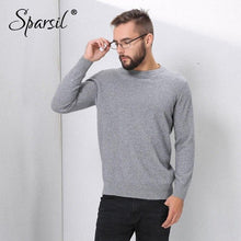Load image into Gallery viewer, Sparsil Men Autumn Thick Pure Cashmere Sweater with Deer Suede Warm Soft Knitted Pullovers Winter O-Neck Anti-Pilling Sweater